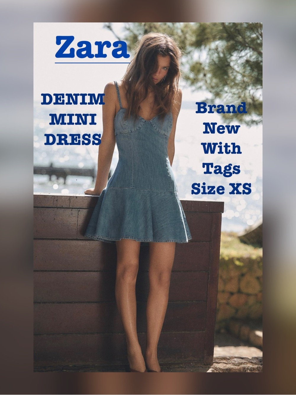 Zara TRF Denim Mini Dress Drop Waist Sweetheart Fall Aesthetic New With Tags XS
